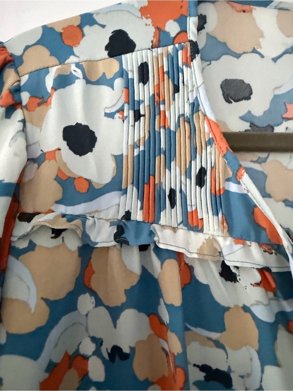 Joie XL Blue Abstract Floral Pintuck Tie Neck Peasant Blouse Boho - Picture 4 of 7